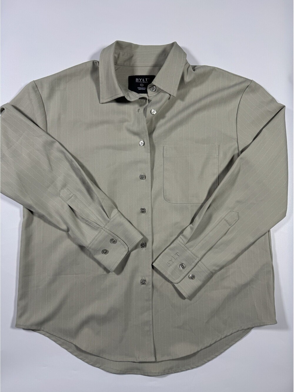 BYLT Premium Basics Men’s Small Long Sleeve Button Up Gray Pinstripe Stretch